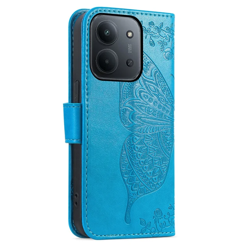 For Xiaomi Redmi 15C 4G (Global) (171mm)  /  Poco C85 4G (171mm) Case with Strap Butterfly Pattern PU Leather Wallet Phone Cover - Blue