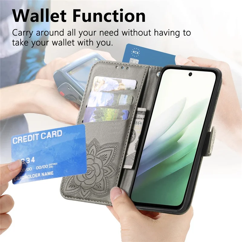 For Xiaomi Redmi 15 4G (EU) (171mm) Case with Strap Butterfly Pattern PU Leather Wallet Phone Cover - Grey