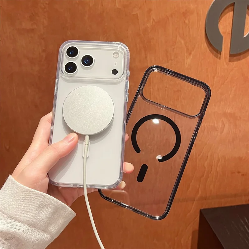 For iPhone 17 Pro Magnetic Case High Transparency PC + TPU Phone Back Cover - Transparent Black