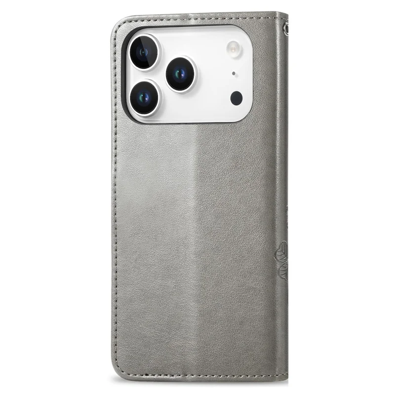 For iPhone 17 Pro Max Leather Case Four-Leaf Clover Wallet Phone Cover - Grey