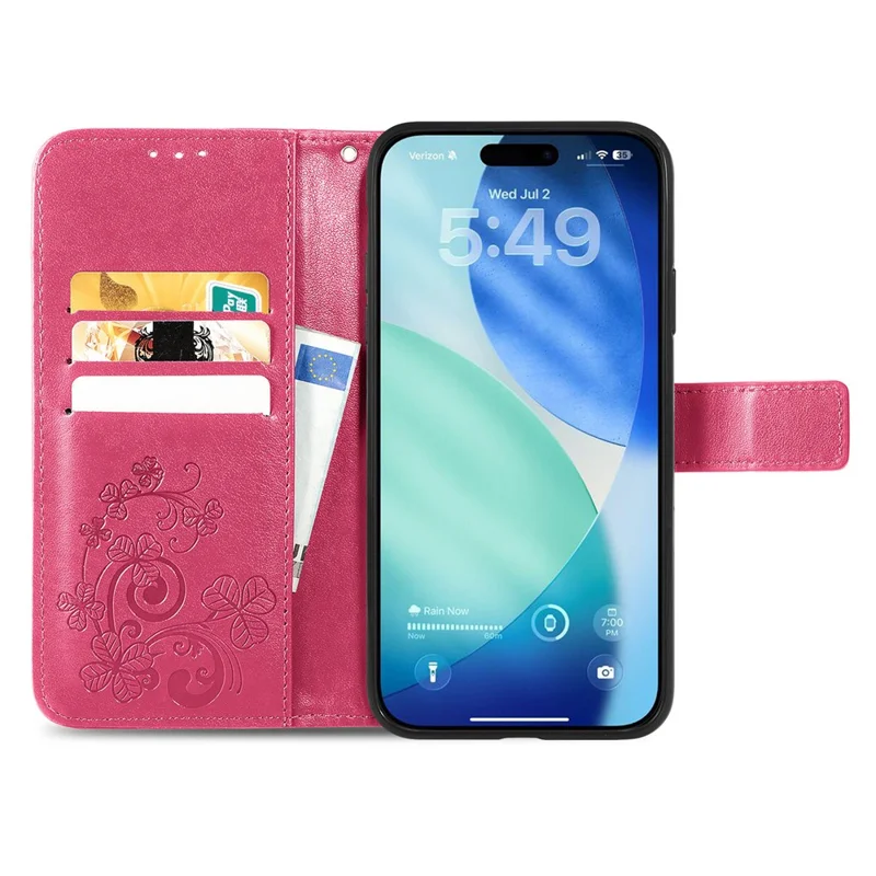 For iPhone Air Leather Case Four-Leaf Clover Wallet Phone Cover - Rose