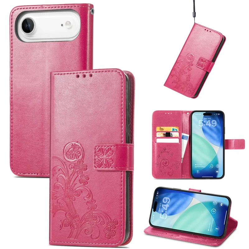 For iPhone Air Leather Case Four-Leaf Clover Wallet Phone Cover - Rose