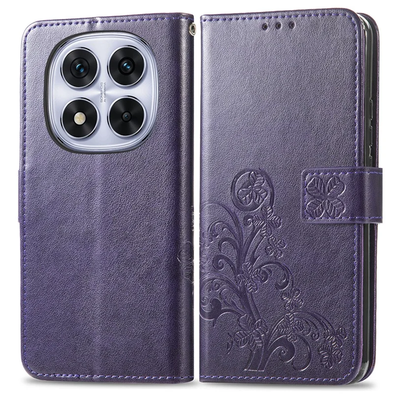 For Xiaomi Poco M8 Pro 5G / Redmi Note 15 Pro+ 5G (Global) Leather Case Four-Leaf Clover Wallet Phone Cover - Purple