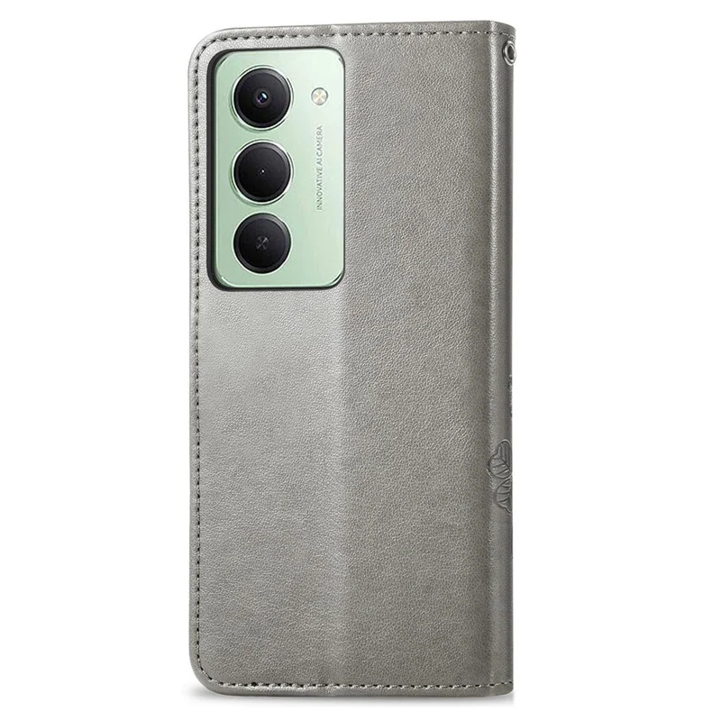 For Xiaomi Redmi 15 4G (EU) (171mm) Leather Case Four-Leaf Clover Wallet Phone Cover - Grey