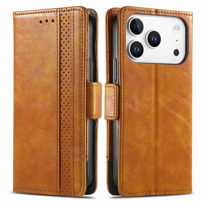 CASENEO For iPhone 17 Pro Max Phone Cases PU Leather Cover Stand with RFID Blocking Wallet - Khaki