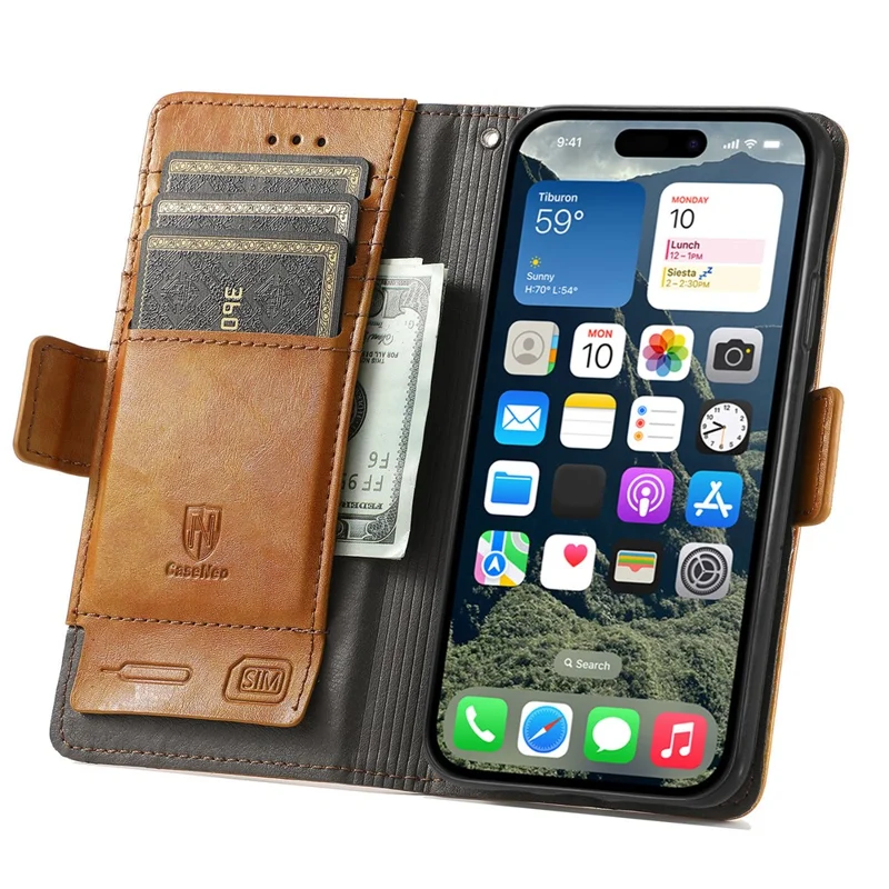 CASENEO For iPhone 17 Phone Cases PU Leather Cover Stand with RFID Blocking Wallet - Khaki