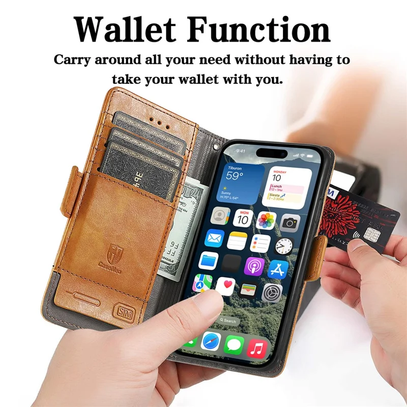CASENEO For iPhone 17 Phone Cases PU Leather Cover Stand with RFID Blocking Wallet - Khaki