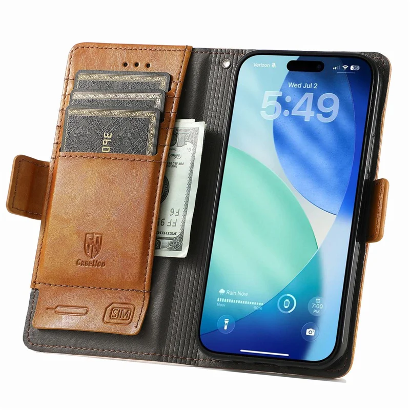 CASENEO For iPhone 18 Pro / 17 Pro Phone Cases PU Leather Cover Stand with RFID Blocking Wallet - Khaki