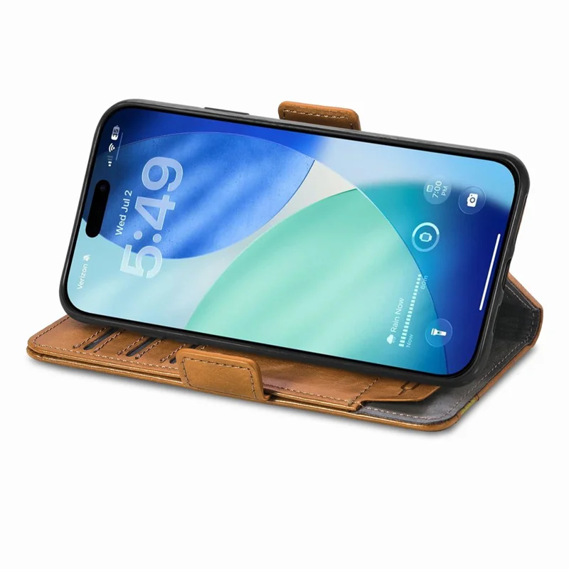 CASENEO For iPhone 18 Pro / 17 Pro Phone Cases PU Leather Cover Stand with RFID Blocking Wallet - Khaki