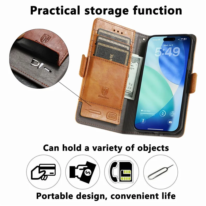 CASENEO For iPhone 18 Pro / 17 Pro Phone Cases PU Leather Cover Stand with RFID Blocking Wallet - Khaki