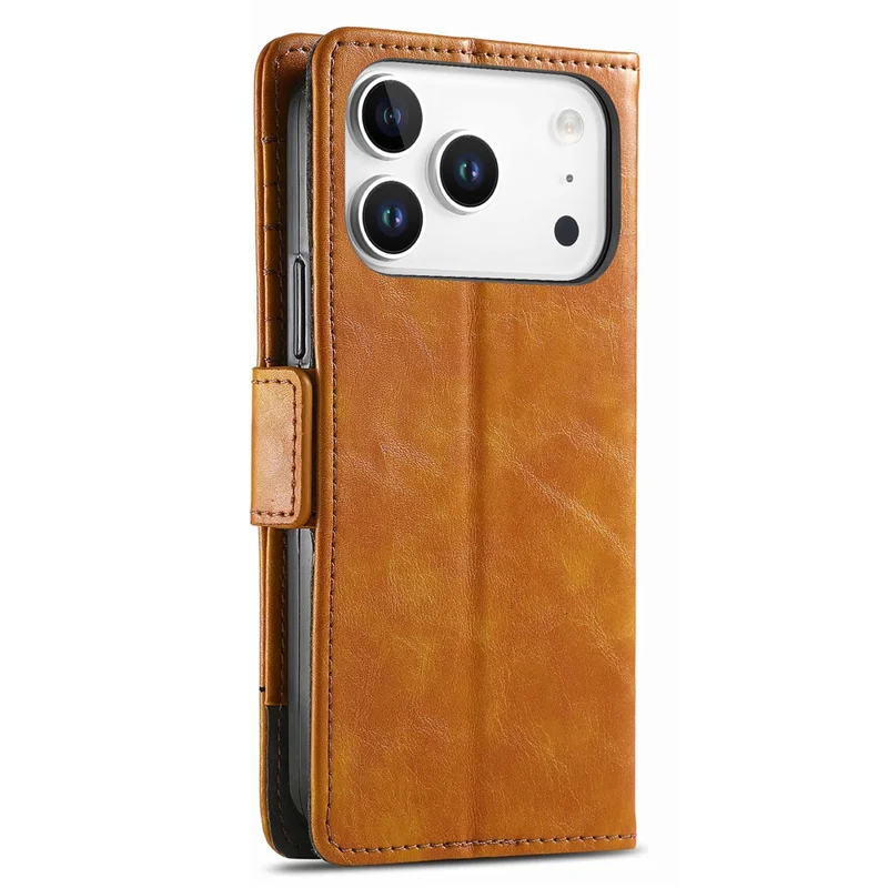 CASENEO For iPhone 18 Pro / 17 Pro Phone Cases PU Leather Cover Stand with RFID Blocking Wallet - Khaki