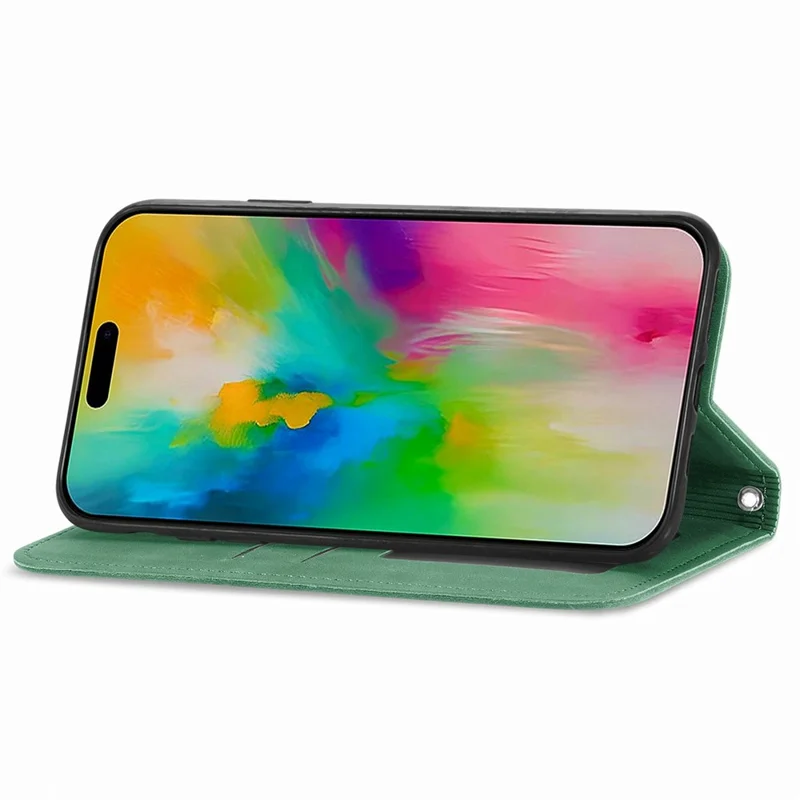 For iPhone 17 Leather Case with Card Holder Magnetic Absorption Phone Cover - Green