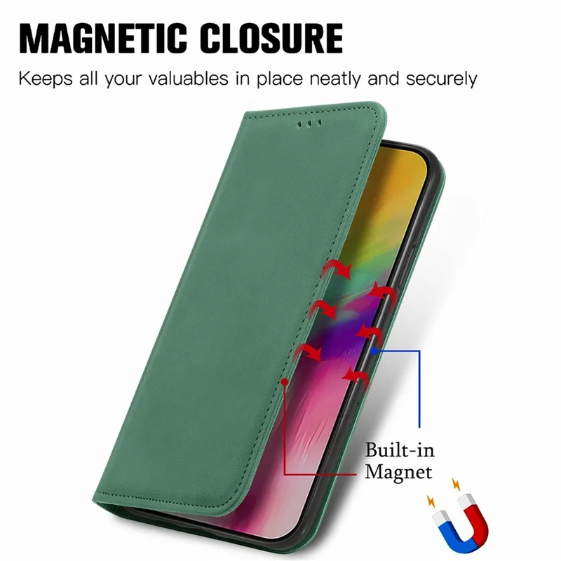 For iPhone 17 Leather Case with Card Holder Magnetic Absorption Phone Cover - Green