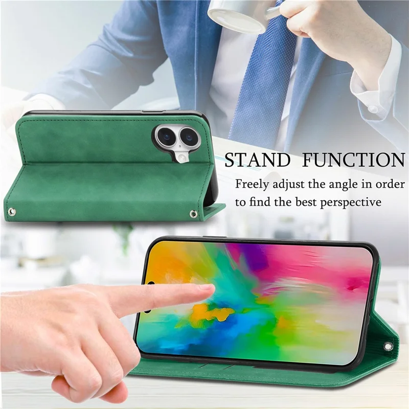 For iPhone 17 Leather Case with Card Holder Magnetic Absorption Phone Cover - Green