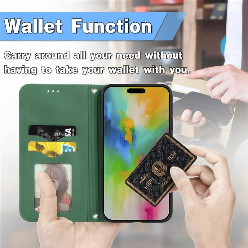 For iPhone 17 Leather Case with Card Holder Magnetic Absorption Phone Cover - Green