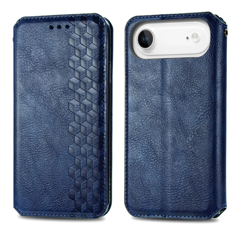 For iPhone Air Case Rhombus Imprint PU Leather Wallet Phone Cover - Blue