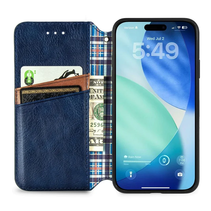 For iPhone Air Case Rhombus Imprint PU Leather Wallet Phone Cover - Blue
