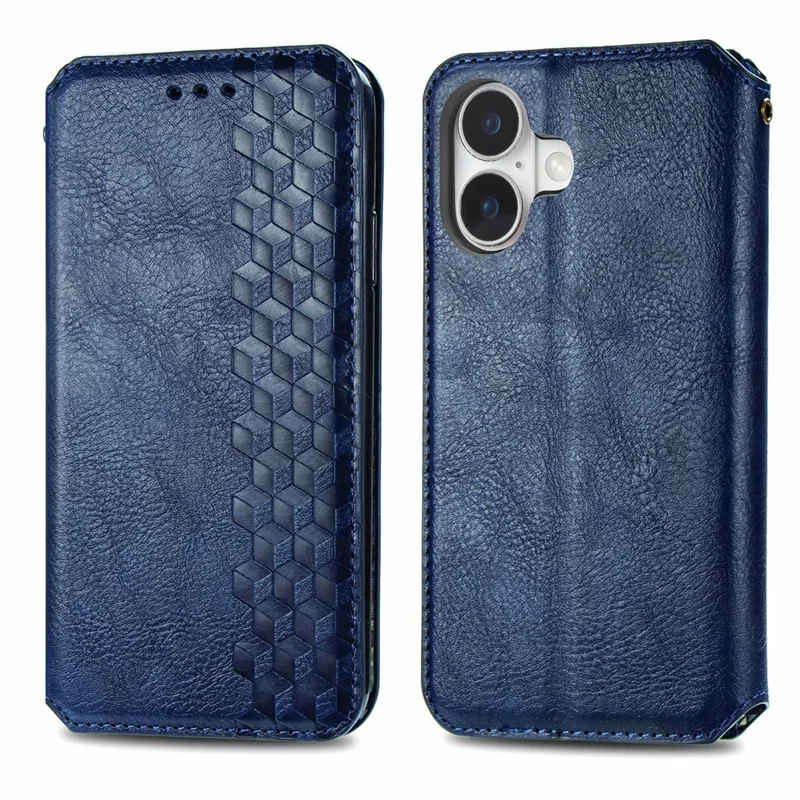 For iPhone 17 Case Rhombus Imprint PU Leather Wallet Phone Cover - Blue