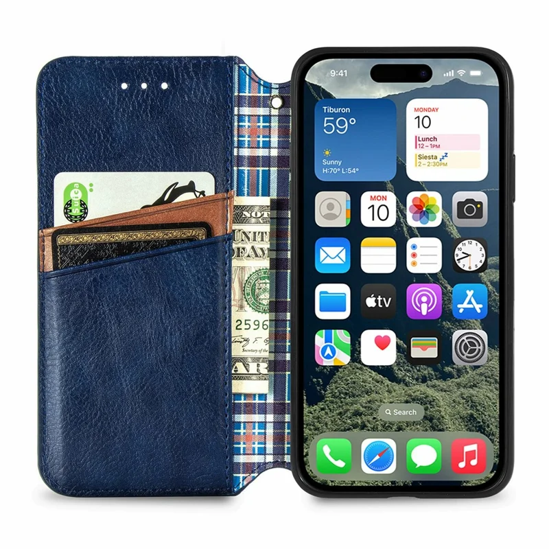 For iPhone 17 Case Rhombus Imprint PU Leather Wallet Phone Cover - Blue