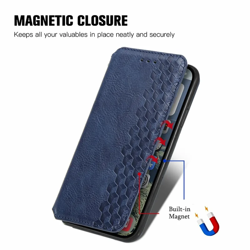 For iPhone 17 Case Rhombus Imprint PU Leather Wallet Phone Cover - Blue