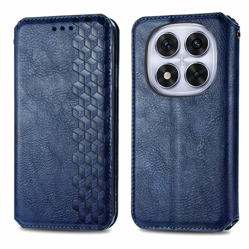 For Xiaomi Poco M8 Pro 5G / Redmi Note 15 Pro+ 5G (Global) Case Rhombus Imprint PU Leather Wallet Phone Cover - Blue