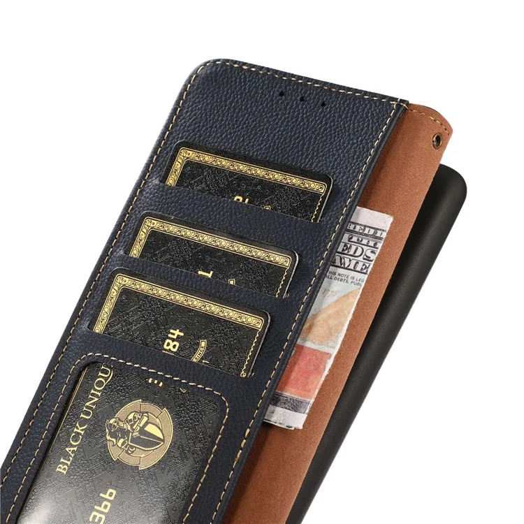 KHAZNEH For Sony Xperia 5 IV 5G Genuine Leather RFID Blocking Phone Case Full Protection Wallet Stand Magnetic Clasp Cover - Blue