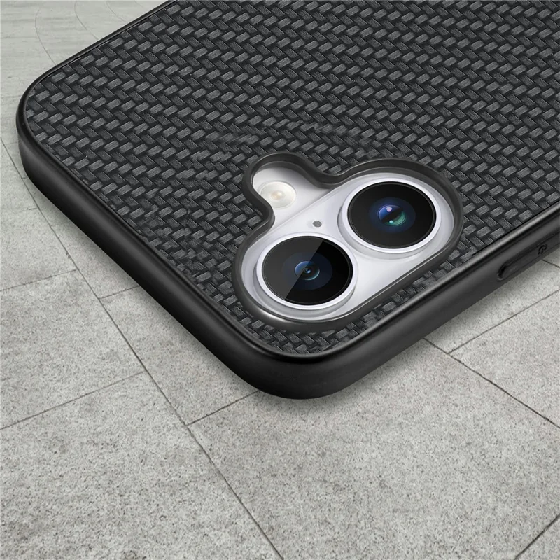 For iPhone 16 Case Carbon Fiber Texture PU Leather + PC + TPU Phone Cover - Black