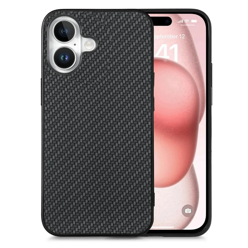 For iPhone 17 Case Carbon Fiber Texture PU Leather + PC + TPU Phone Cover - Black