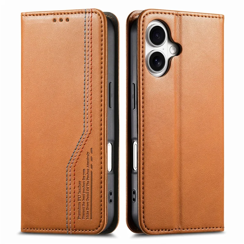 For iPhone 17 Case Wallet Tri-Color Stitching Leather Phone Cover with Elastic Wristband - Brown