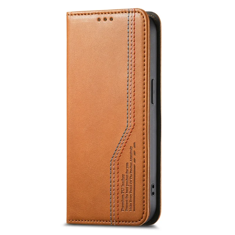 For iPhone 17 Case Wallet Tri-Color Stitching Leather Phone Cover with Elastic Wristband - Brown