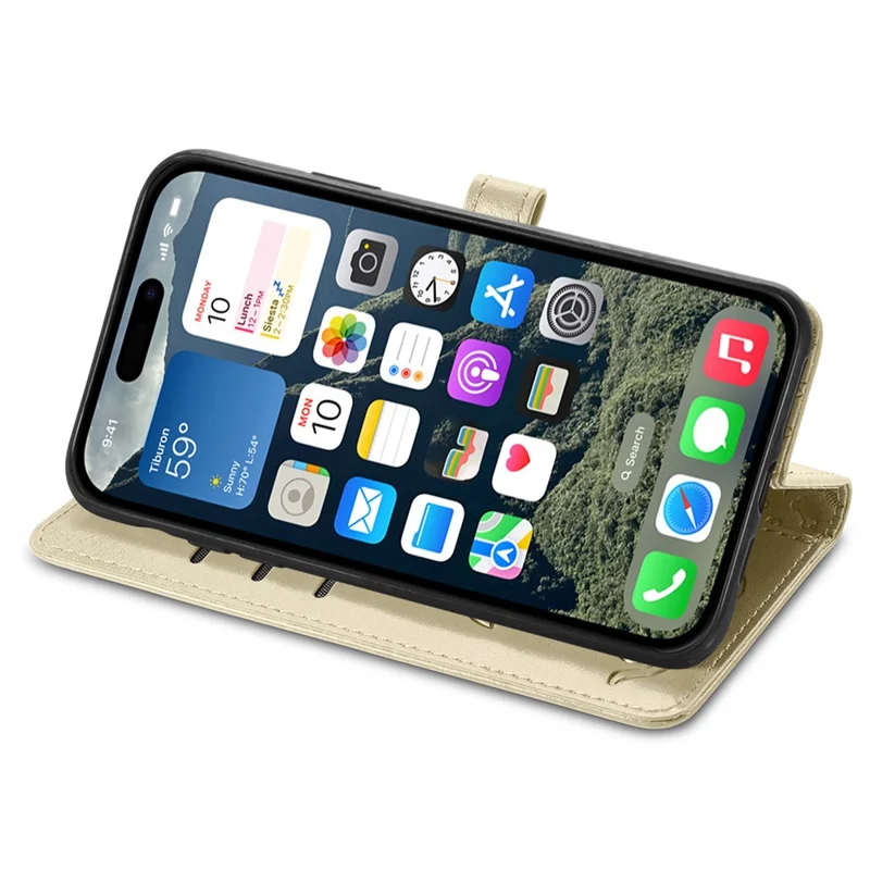 For iPhone 17 Case Flip Wallet Leather Phone Cover with Cute Cat Dog Pattern - Gold