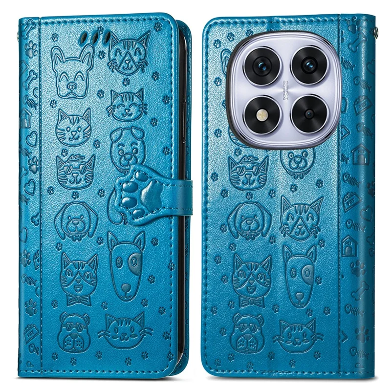 For Xiaomi Poco M8 Pro 5G / Redmi Note 15 Pro+ 5G (Global) Case Flip Wallet Leather Phone Cover with Cute Cat Dog Pattern - Blue