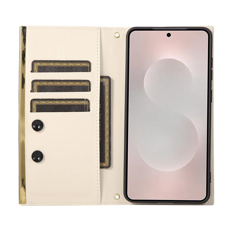 For Samsung Galaxy S25 Edge Case Suction Cup PU Leather Wallet Phone Cover with Straps - Beige