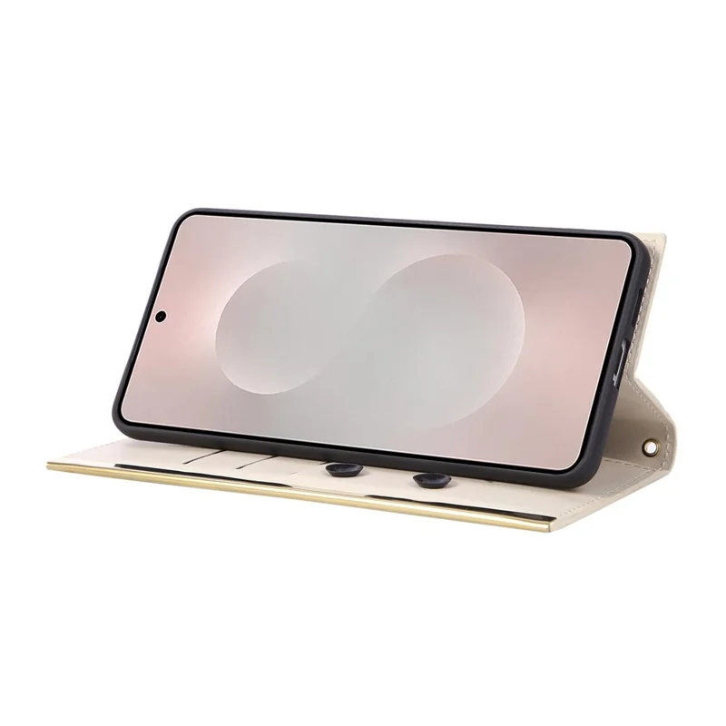 For Samsung Galaxy S25 Edge Case Suction Cup PU Leather Wallet Phone Cover with Straps - Beige