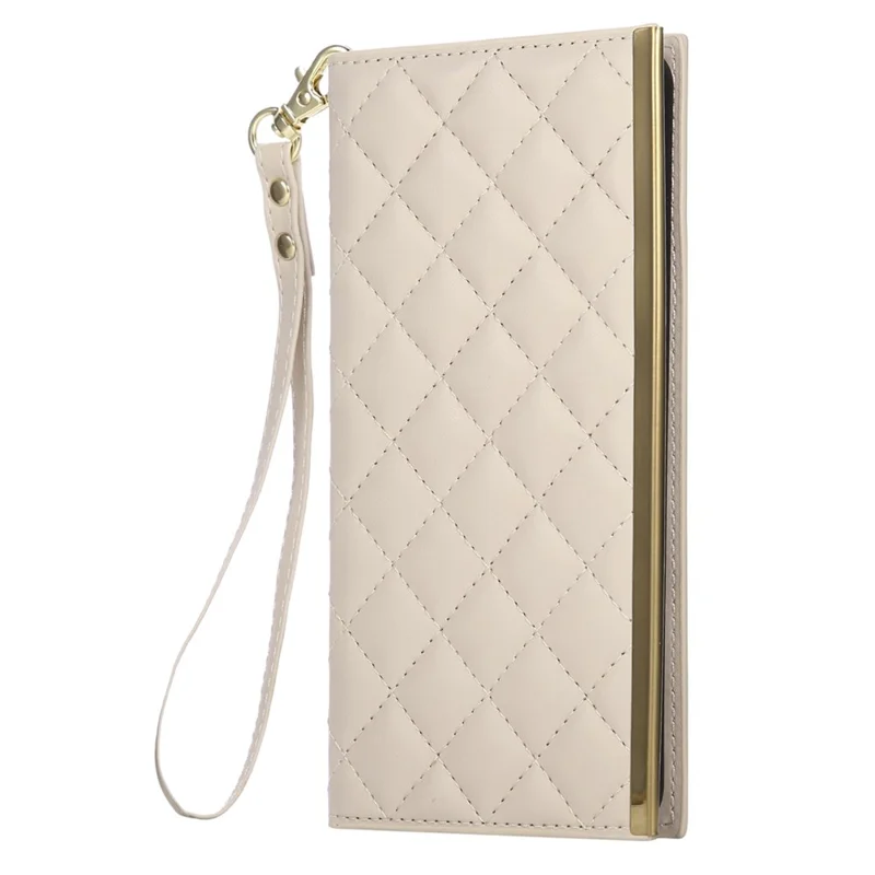 For Samsung Galaxy S25 Edge Case Suction Cup PU Leather Wallet Phone Cover with Straps - Beige