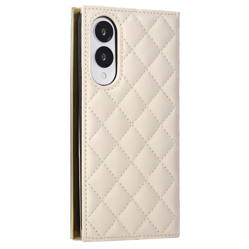 For Samsung Galaxy S25 Edge Case Suction Cup PU Leather Wallet Phone Cover with Straps - Beige