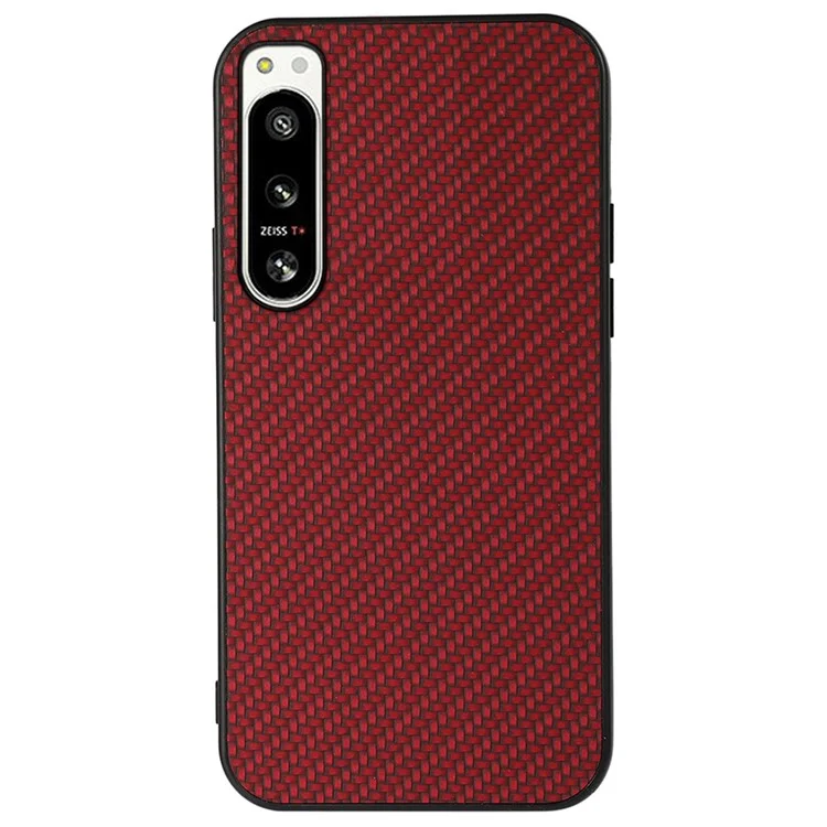 For Sony Xperia 5 IV 5G Phone Protective Cover PU Leather Coated TPU Carbon Fiber Texture Back Case - Red