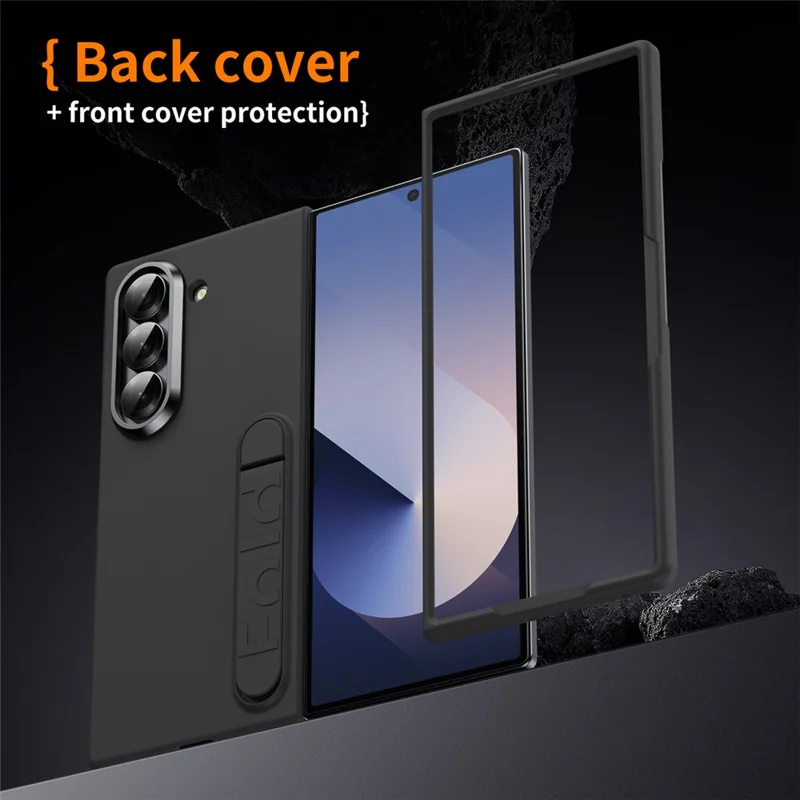 For Samsung Galaxy Z Fold6 5G Phone Case Kickstand PC Cover with Tempered Glass Screen Protector - Black
