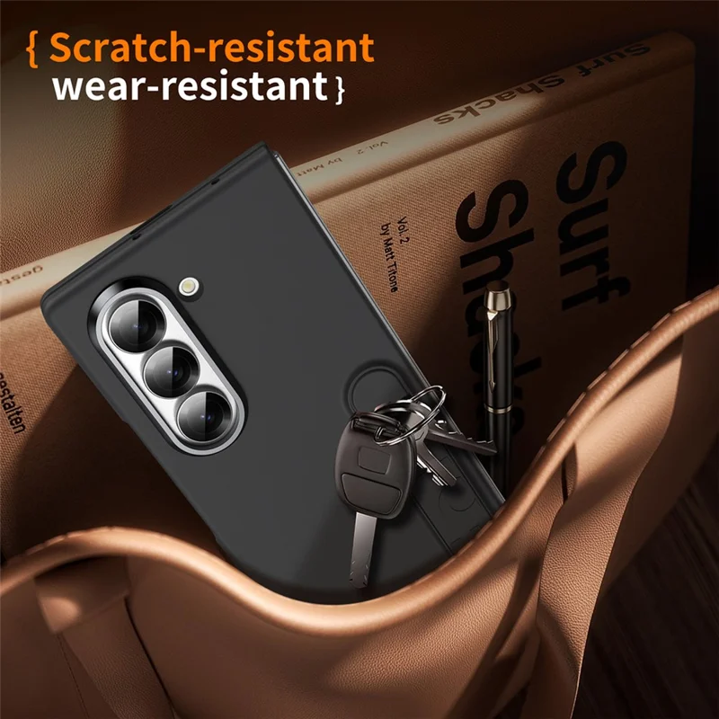 For Samsung Galaxy Z Fold6 5G Phone Case Kickstand PC Cover with Tempered Glass Screen Protector - Black