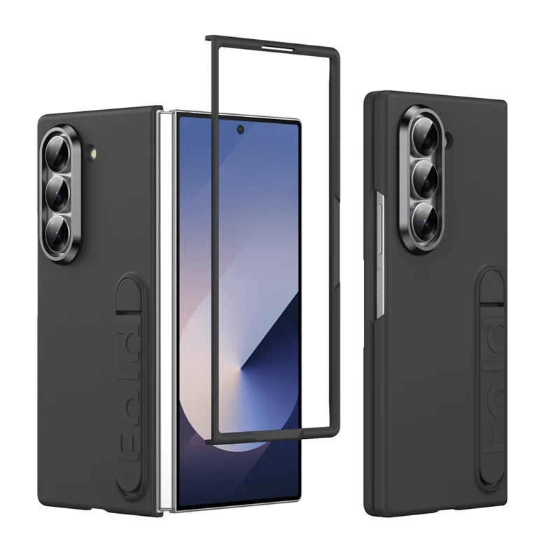 For Samsung Galaxy Z Fold5 5G Phone Case Kickstand PC Cover with Tempered Glass Screen Protector - Black