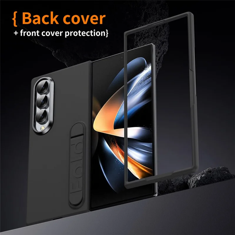 For Samsung Galaxy Z Fold4 5G Phone Case Kickstand PC Cover with Tempered Glass Screen Protector - Black