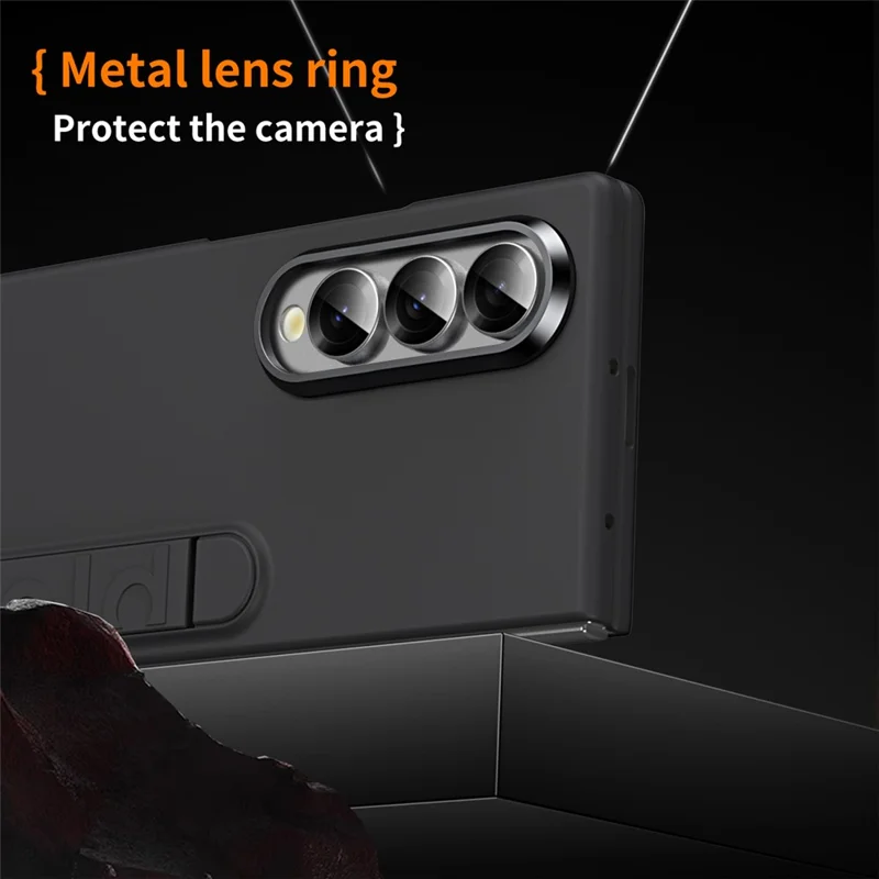 For Samsung Galaxy Z Fold4 5G Phone Case Kickstand PC Cover with Tempered Glass Screen Protector - Black