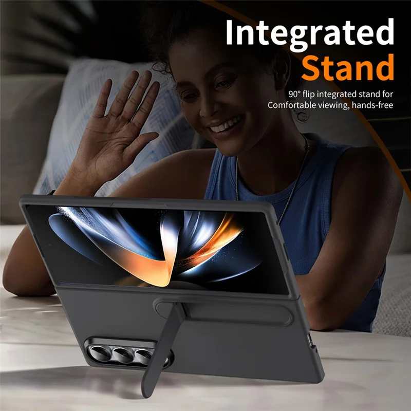 For Samsung Galaxy Z Fold3 5G Phone Case Kickstand PC Cover with Tempered Glass Screen Protector - Black