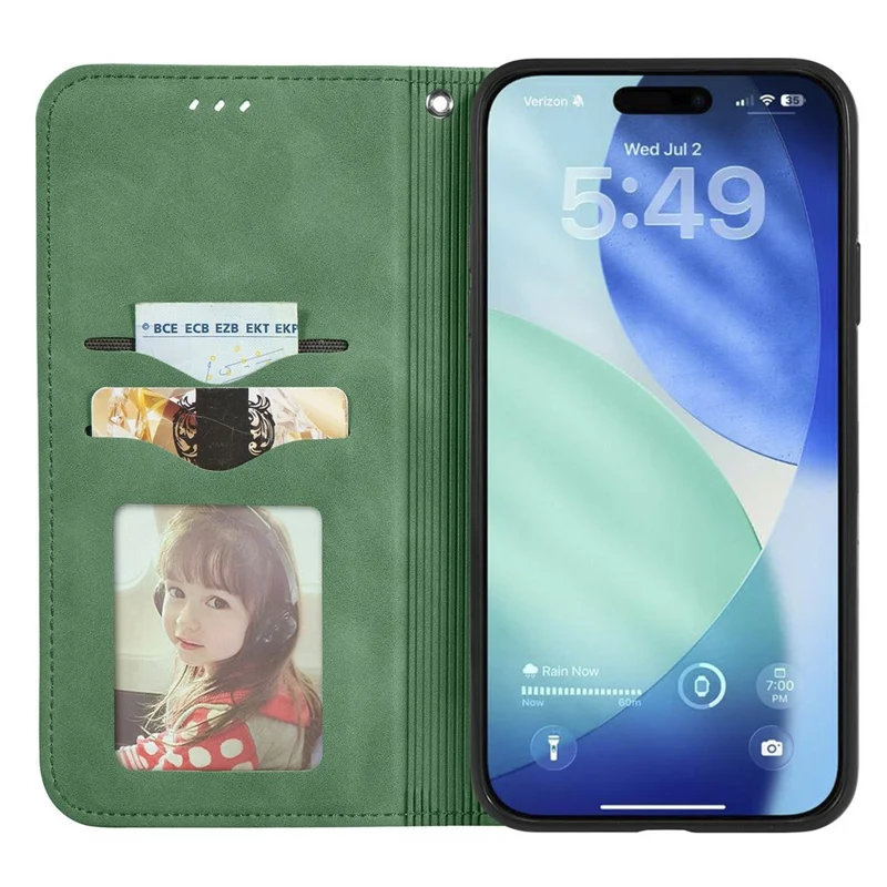 For iPhone 17 Pro Max Leather Case with Card Holder Magnetic Absorption Phone Cover - Green