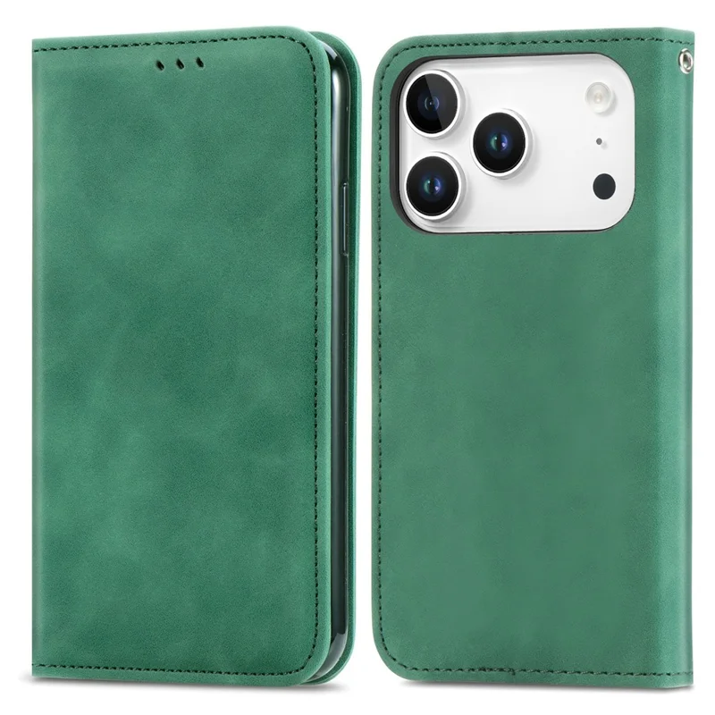 For iPhone 17 Pro Leather Case with Card Holder Magnetic Absorption Phone Cover - Green