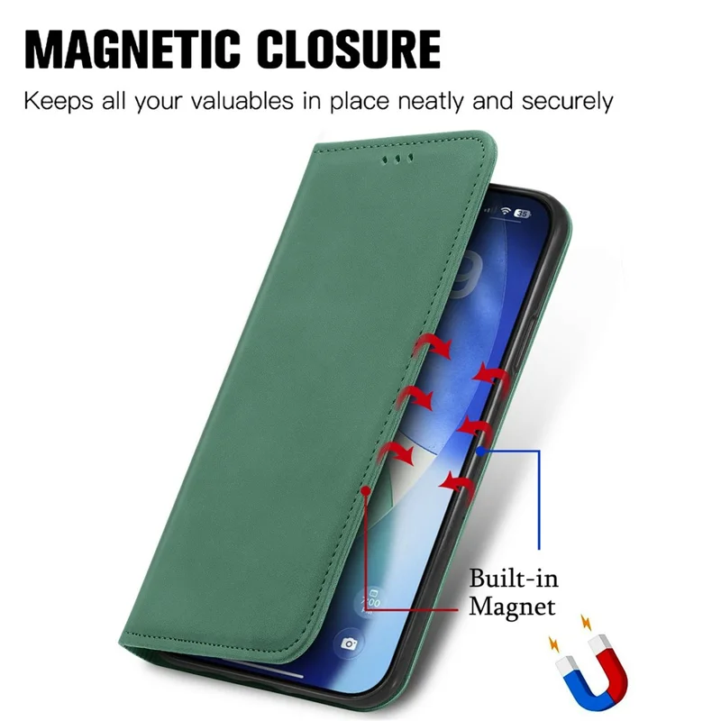 For iPhone 17 Pro Leather Case with Card Holder Magnetic Absorption Phone Cover - Green