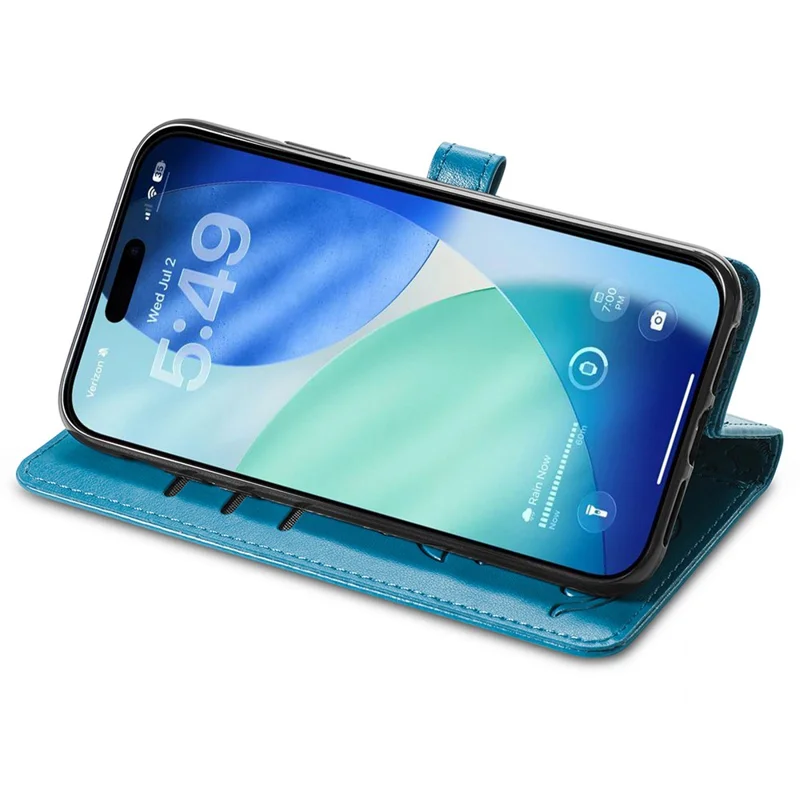 For iPhone 17 Pro Max Case Flip Wallet Leather Phone Cover with Cute Cat Dog Pattern - Blue