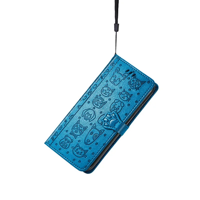 For iPhone 17 Pro Max Case Flip Wallet Leather Phone Cover with Cute Cat Dog Pattern - Blue