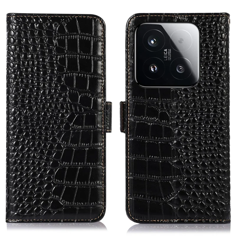 For Xiaomi 15T Case RFID Blocking Wallet Crocodile Texture Genuine Cow Leather Phone Cover - Black