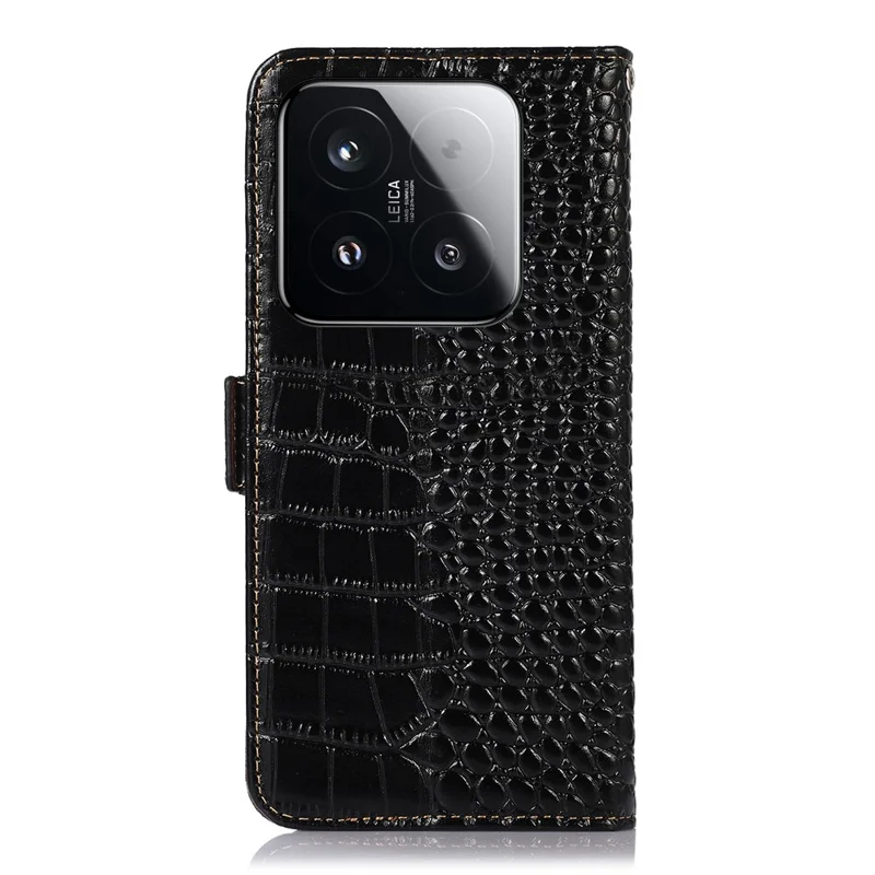 For Xiaomi 15T Case RFID Blocking Wallet Crocodile Texture Genuine Cow Leather Phone Cover - Black